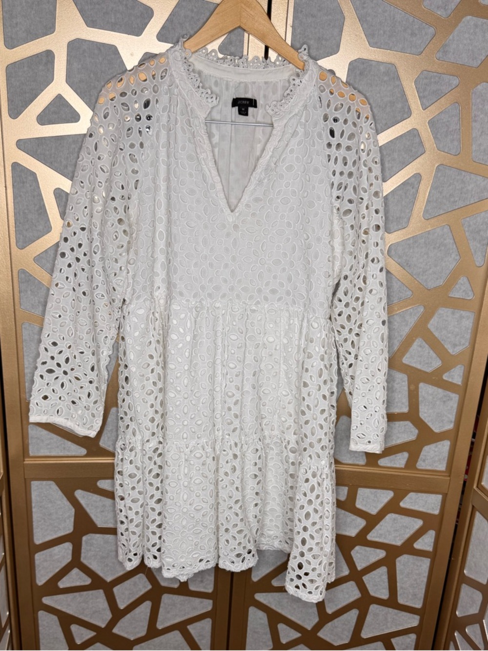 J. Crew White Eyelet Tiered Popover Dress - Picture 2 of 13